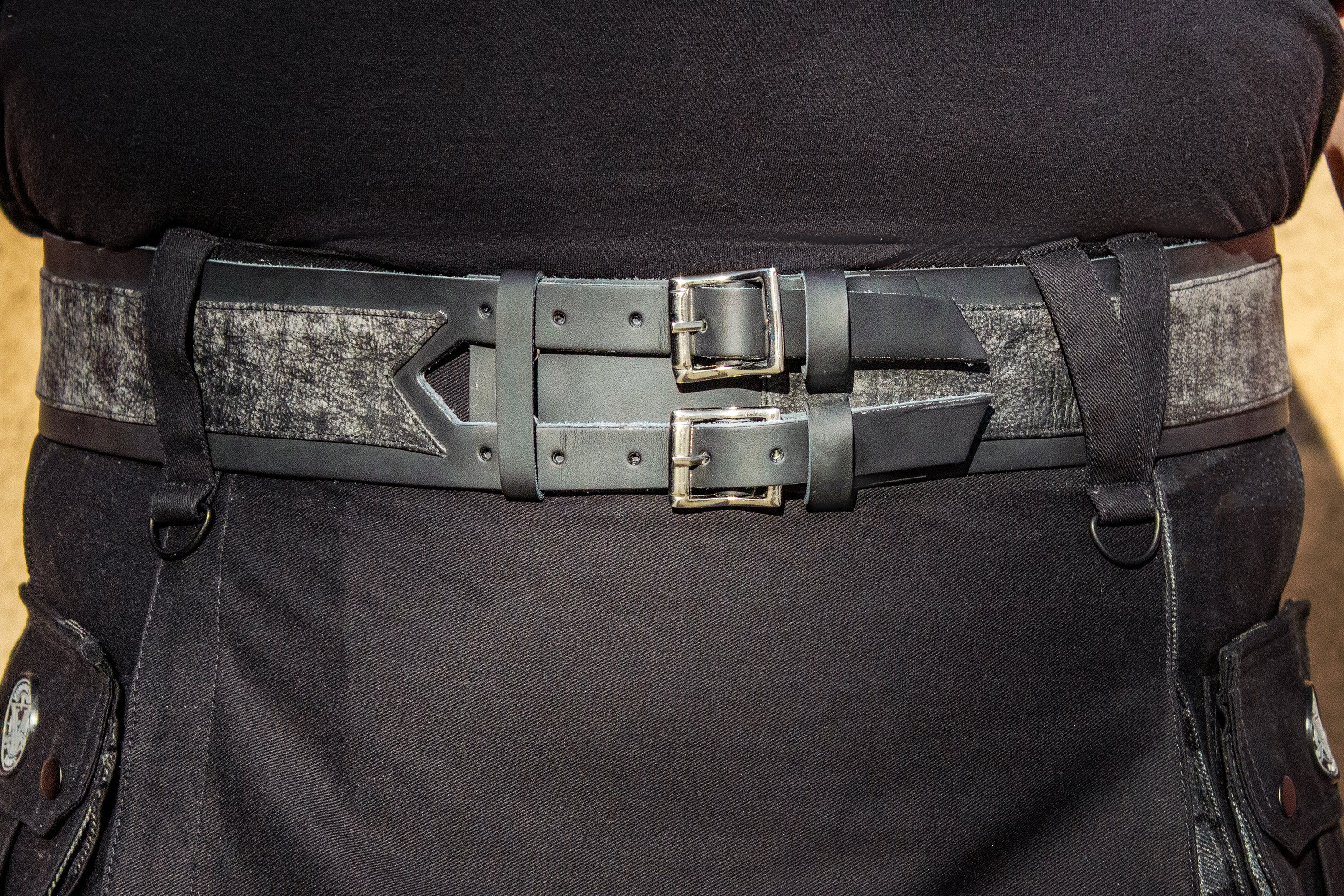 Double Down Kilt Belt - Black w/ Antique Grey