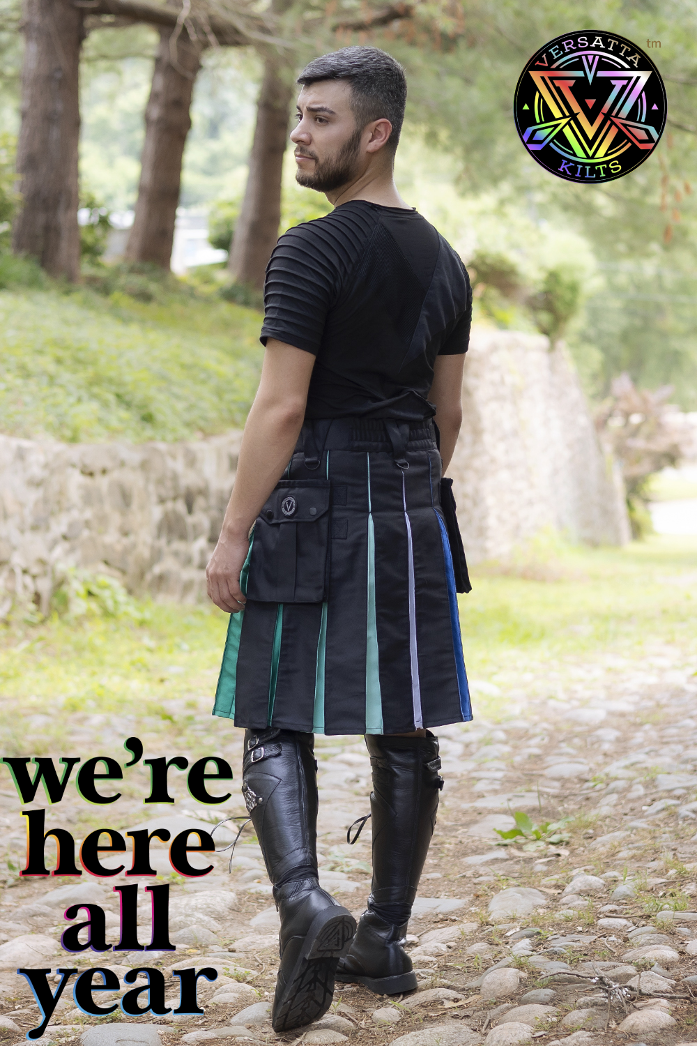 Gay Men's Pride Cargo Kilt – 23-Inch Drop | LGBT Pride | Cotton