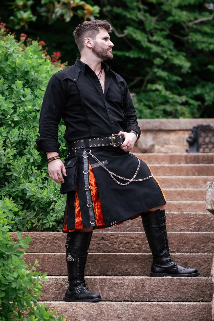 Versatta Gothic Velvet Cargo Kilt - Emberglow
