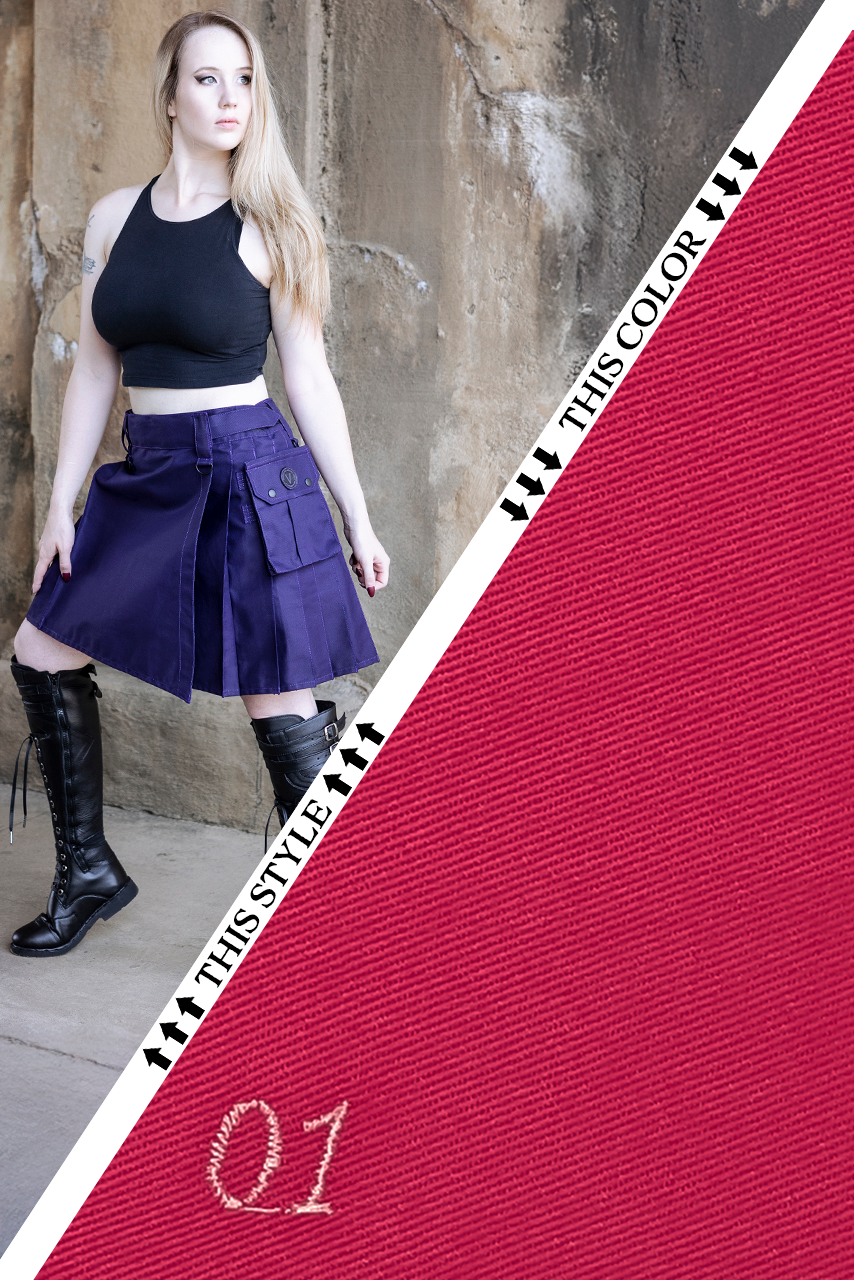 Versatta Knee-Length Cargo Kilt - Dark Pink