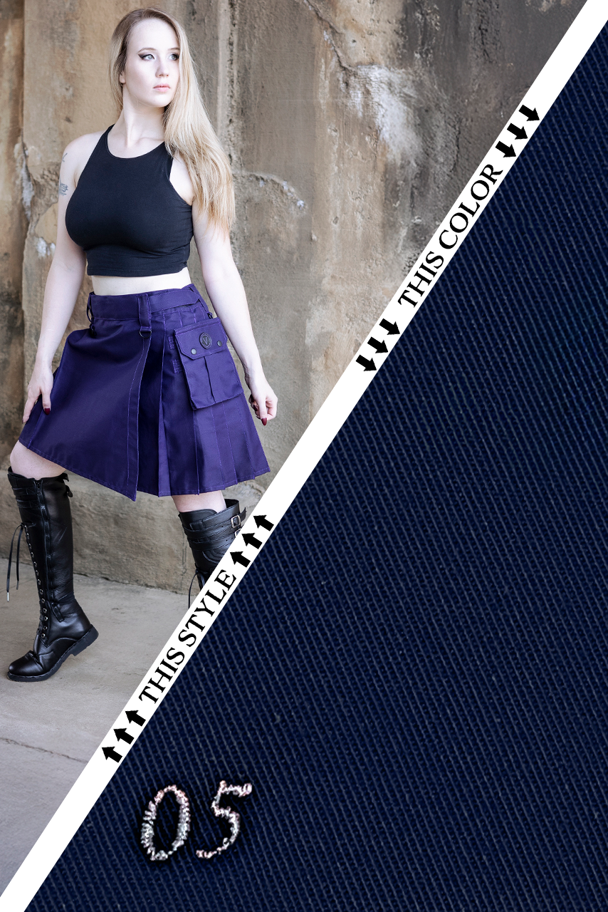 Versatta Knee-Length Cargo Kilt - Navy Blue