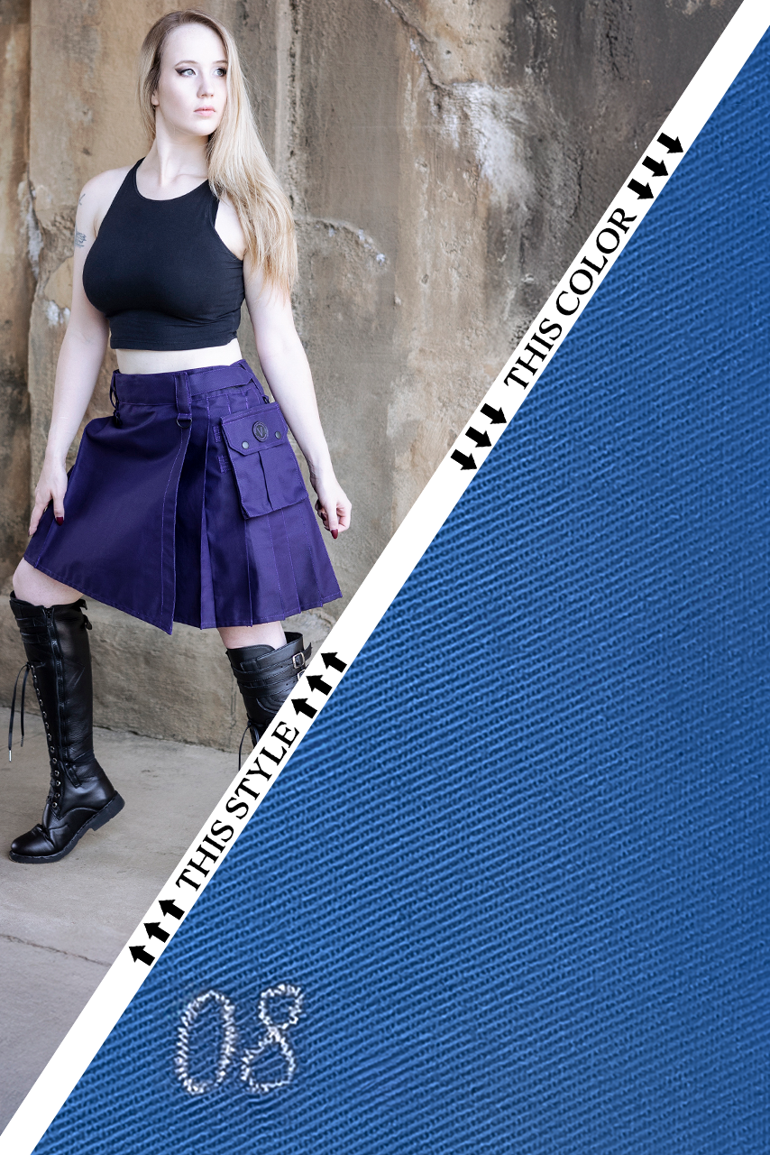 Versatta Knee-Length Cargo Kilt - Light Blue