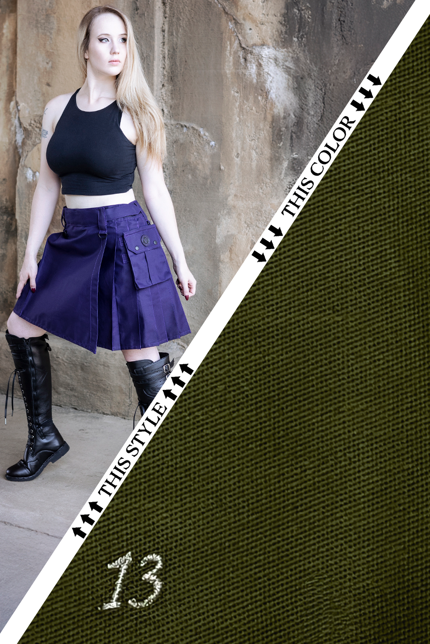 Versatta Knee-Length Cargo Kilt - Olive