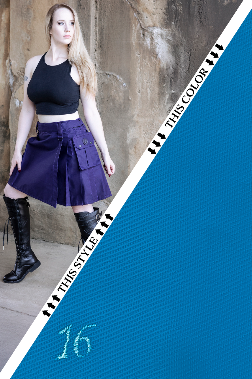 Versatta Knee-Length Cargo Kilt - Cyan