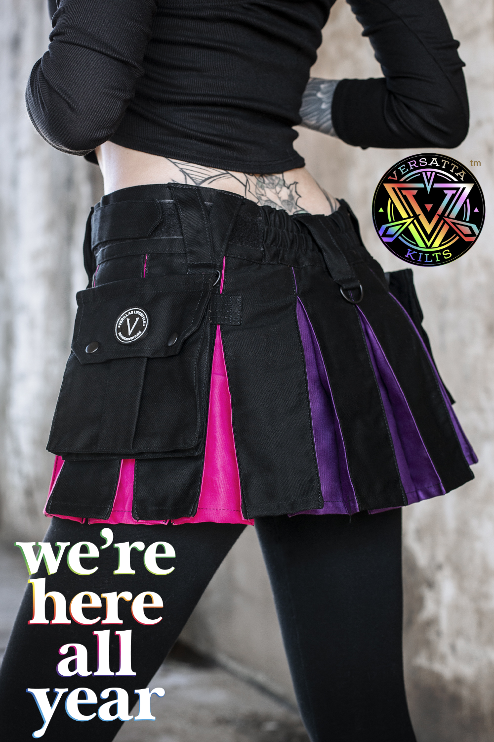 Versatta Micro Bi Pride Hybrid Cargo Kilt - 12"