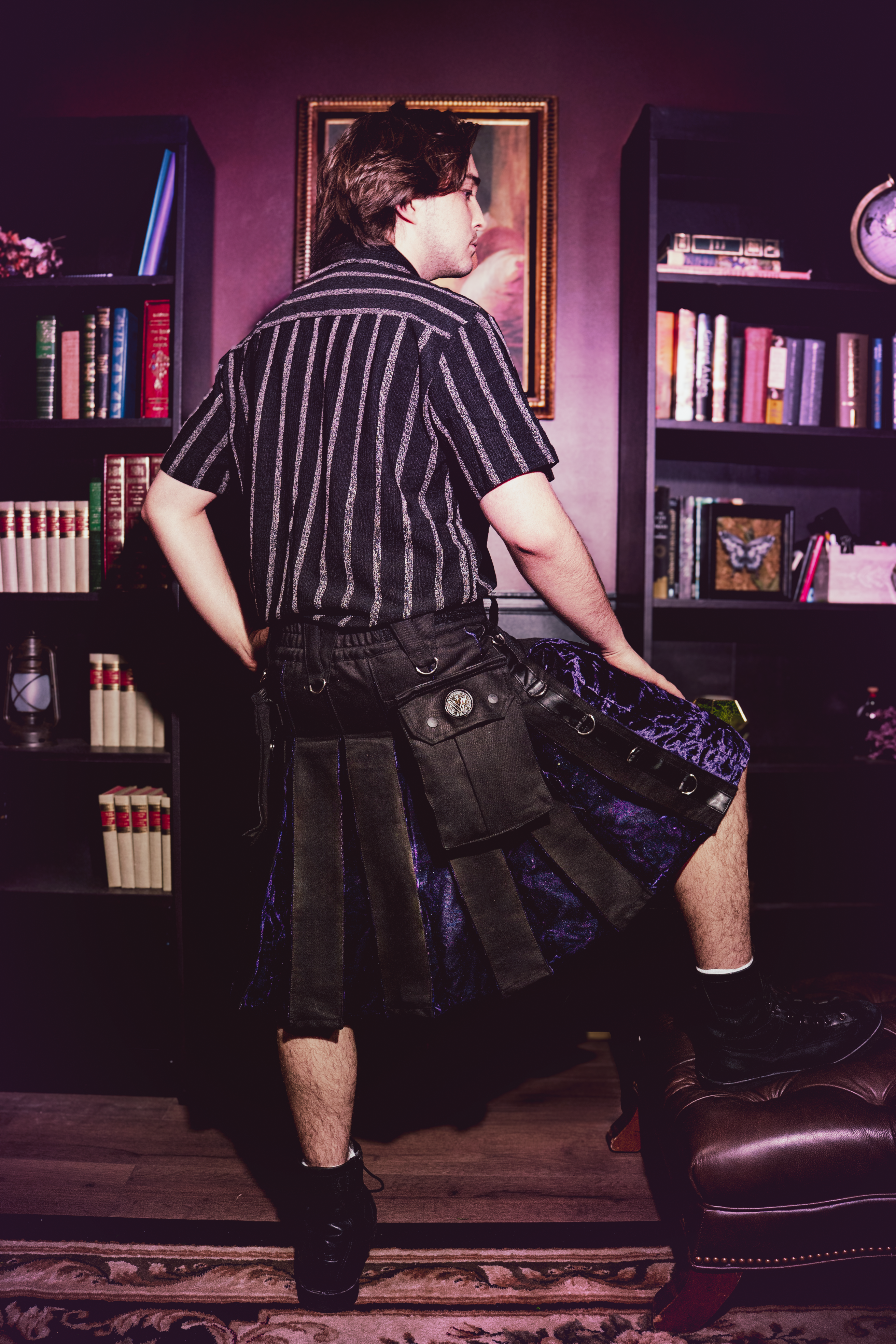 Versatta Gothic Velvet Cargo Kilt - Purple