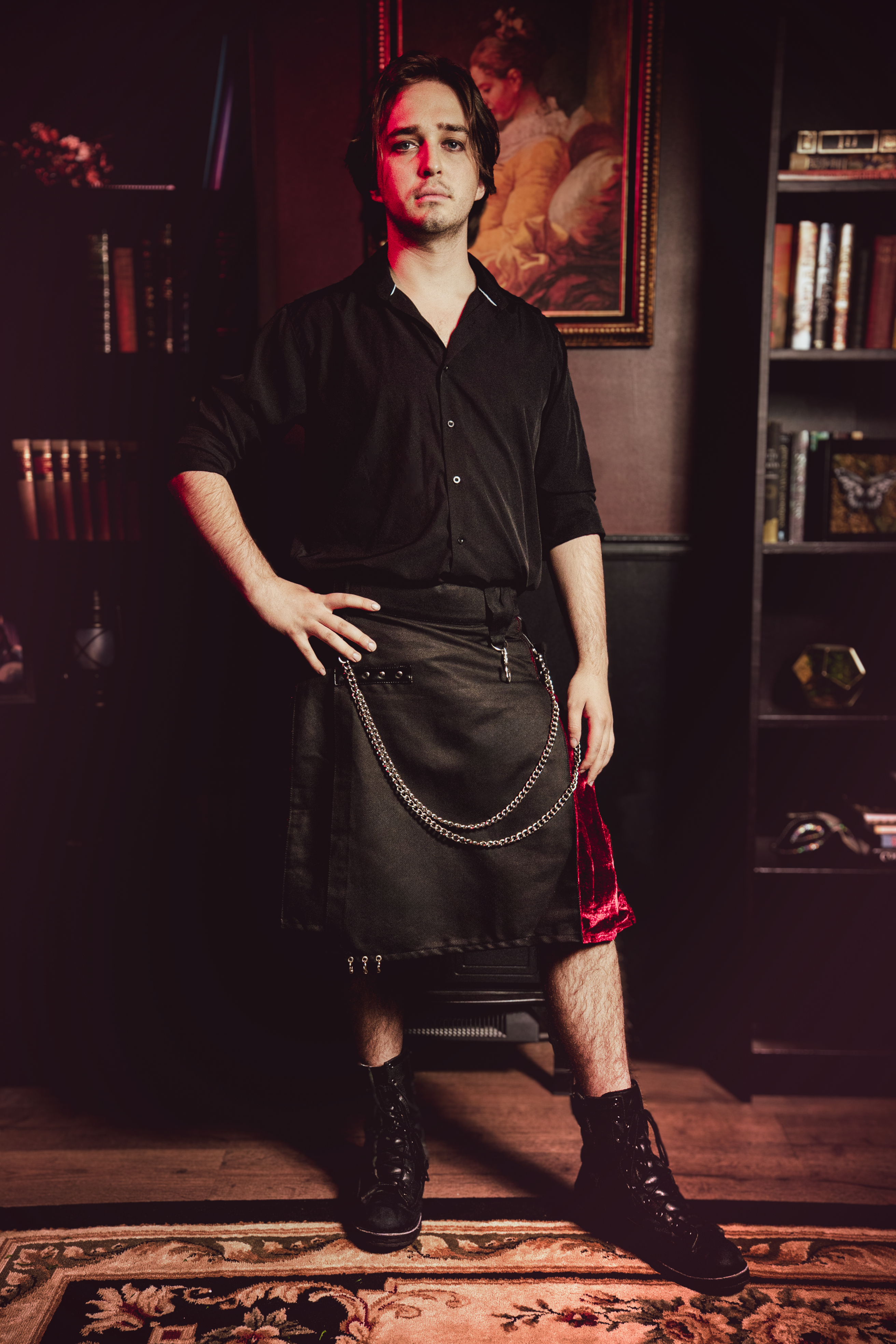 Versatta Gothic Velvet Cargo Kilt - Red