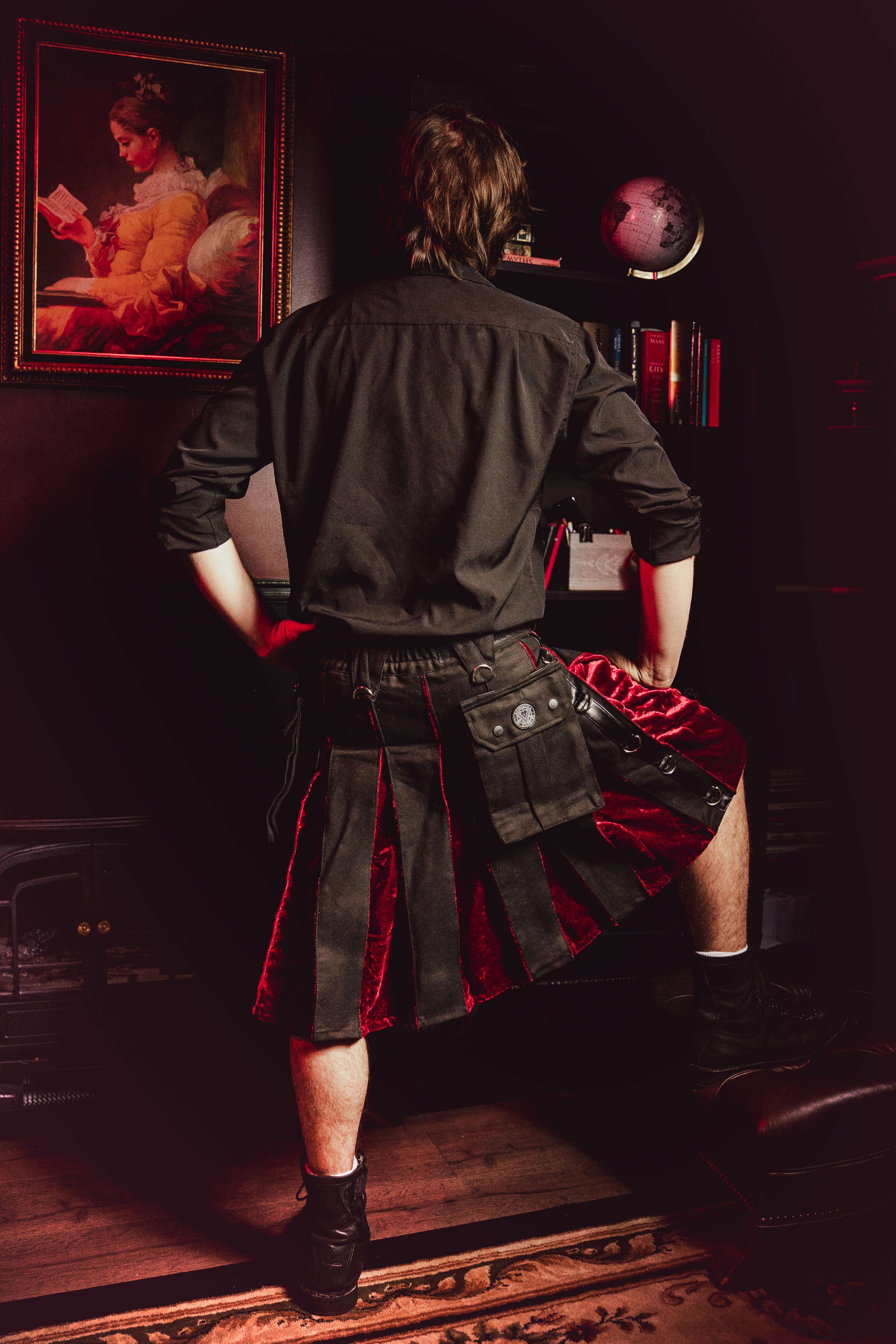 Versatta Gothic Velvet Cargo Kilt - Red