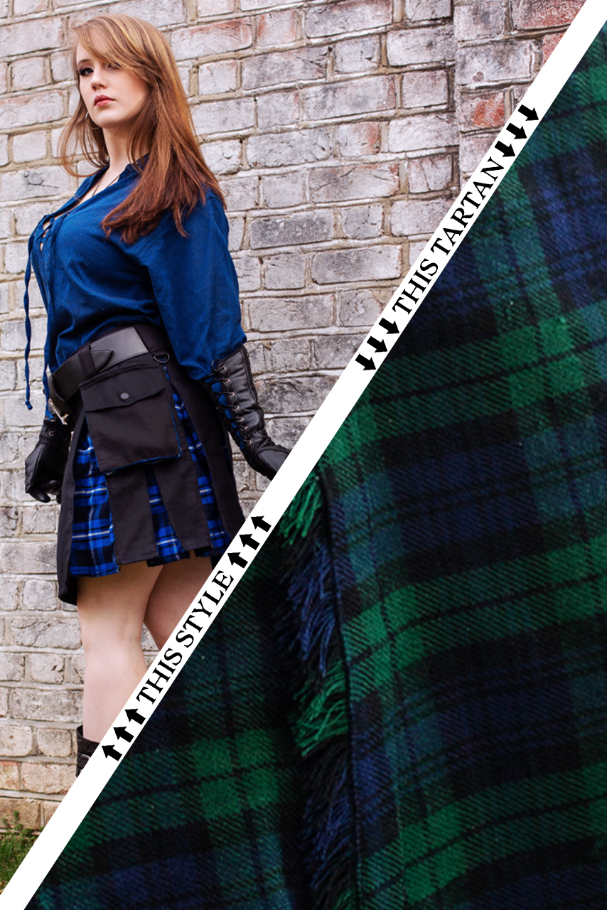 Versatta Knee-Length Tartan Hybrid Cargo Kilt - Black Watch