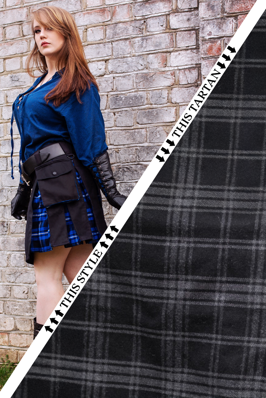 Versatta Knee-Length Tartan Hybrid Cargo Kilt - Midnight