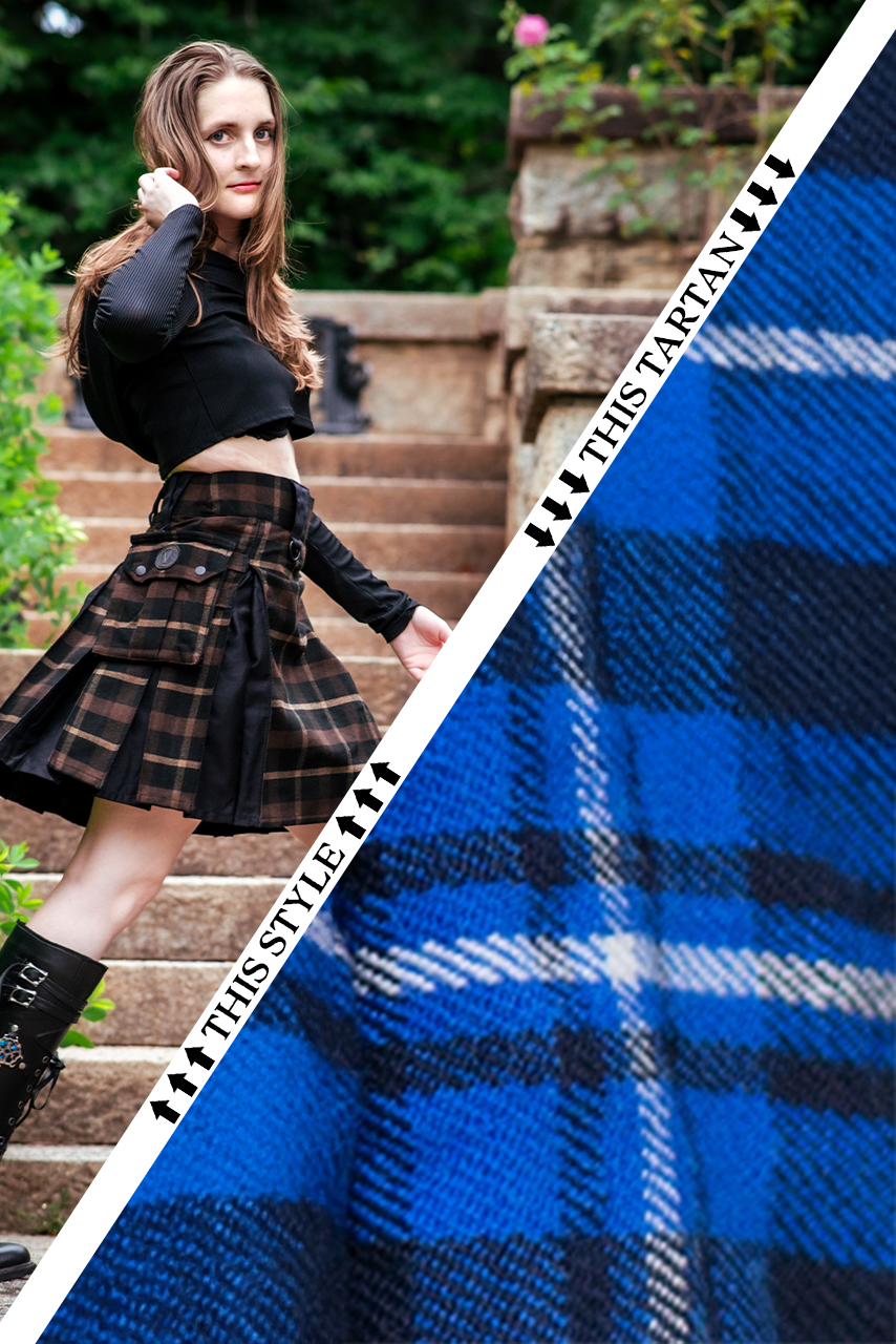 Versatta Knee-Length Inverted Tartan Hybrid Cargo Kilt - Admiral
