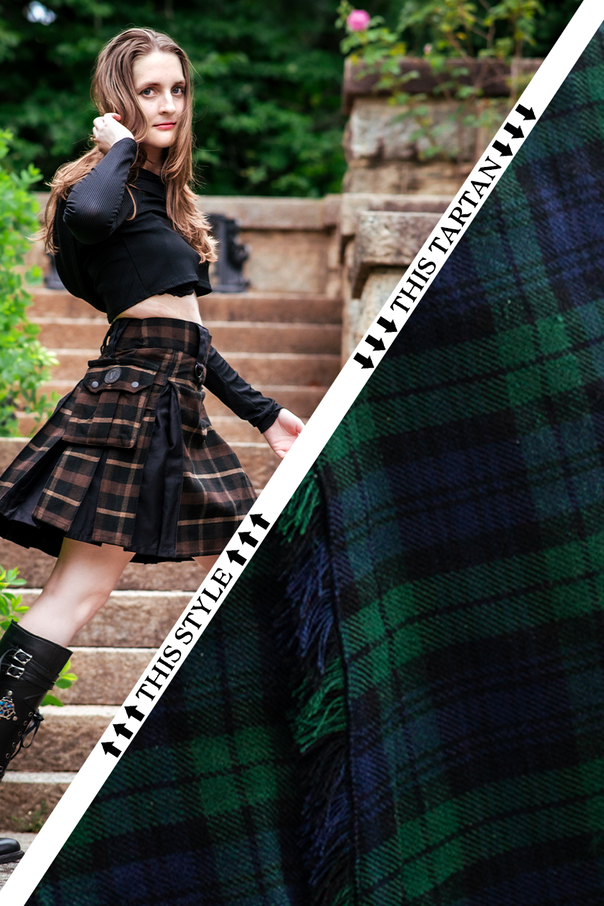 Versatta Knee-Length Inverted Tartan Hybrid Cargo Kilt - Black Watch
