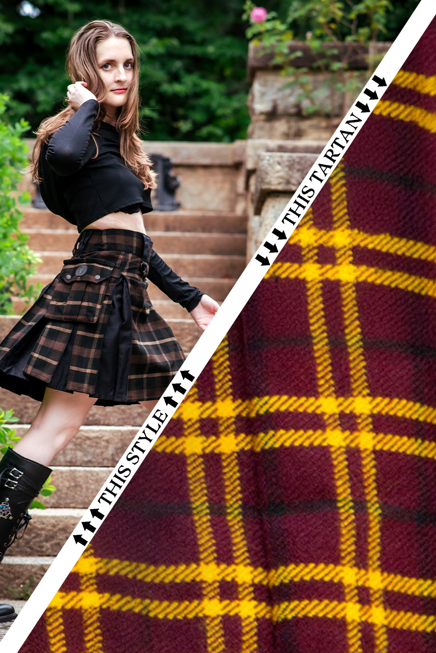Versatta Knee-Length Inverted Tartan Hybrid Cargo Kilt - Courage