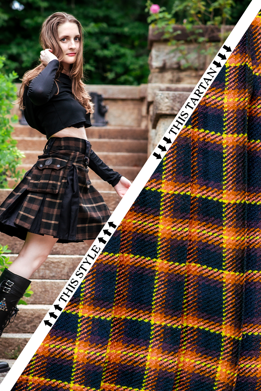 Versatta Knee-Length Inverted Tartan Hybrid Cargo Kilt - Emberglow
