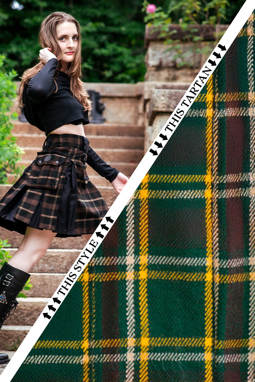Versatta Knee-Length Inverted Tartan Hybrid Cargo Kilt - Huntsman
