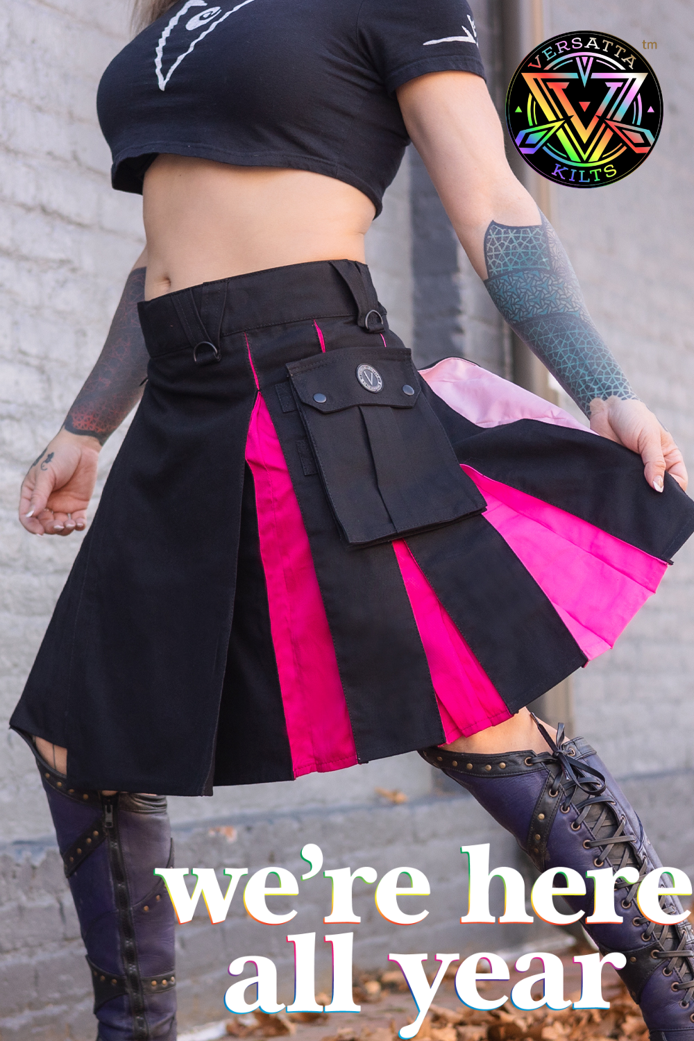 Versatta Lesbian Pride Hybrid Cargo Kilt - 23"