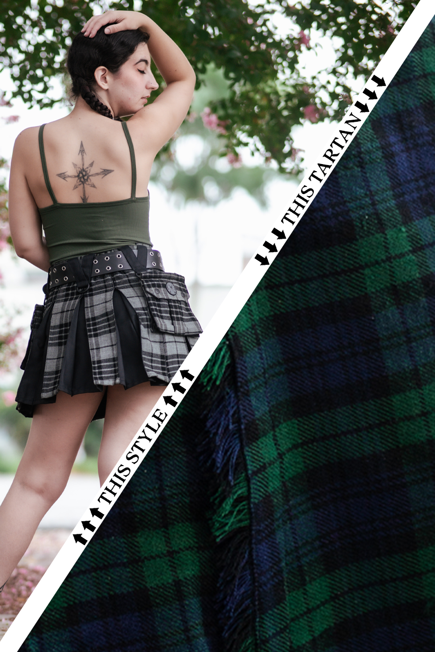 Versatta Mini Inverted Tartan Hybrid Cargo Kilt - Black Watch