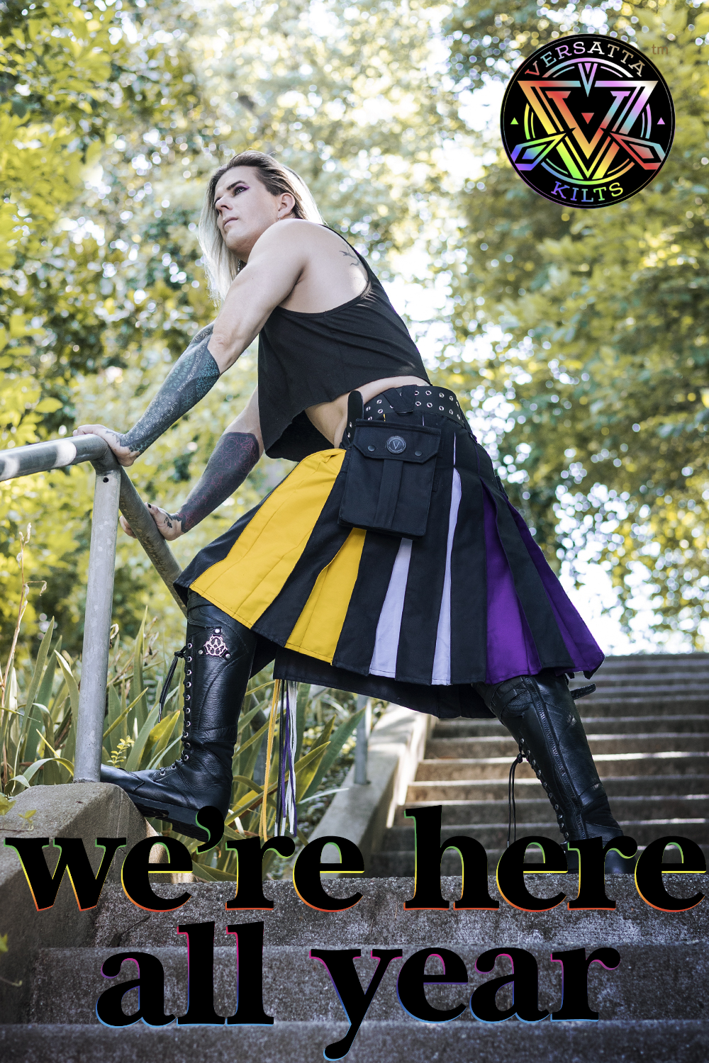 Versatta Non-Binary Pride Hybrid Cargo Kilt - 23"