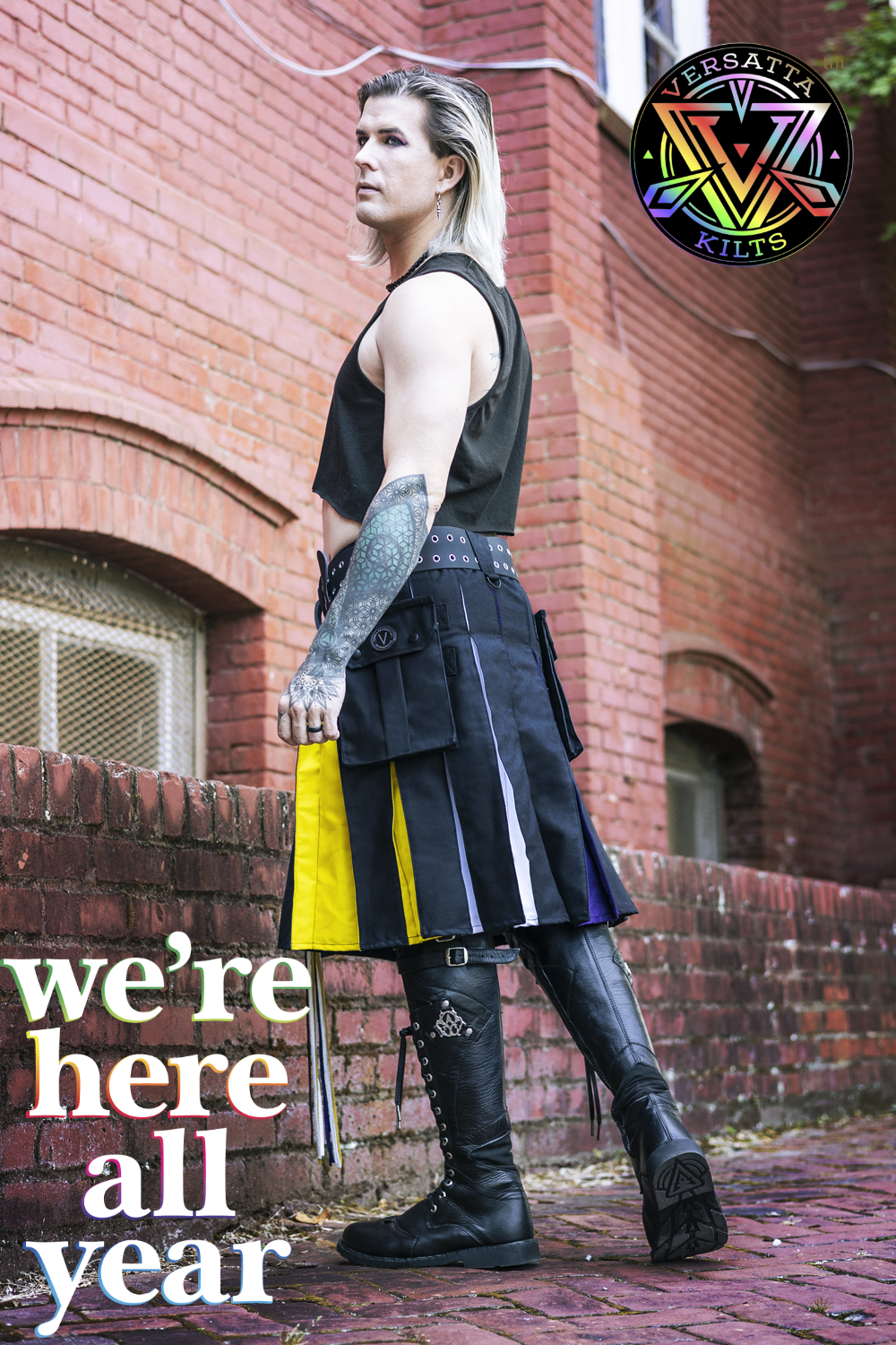 Versatta Non-Binary Pride Hybrid Cargo Kilt - 23"