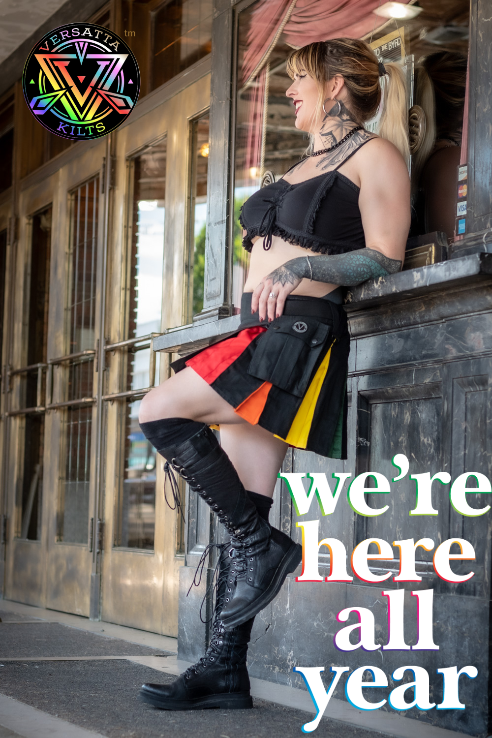 Versatta Mini Rainbow Pride Hybrid Cargo Kilt - 15"