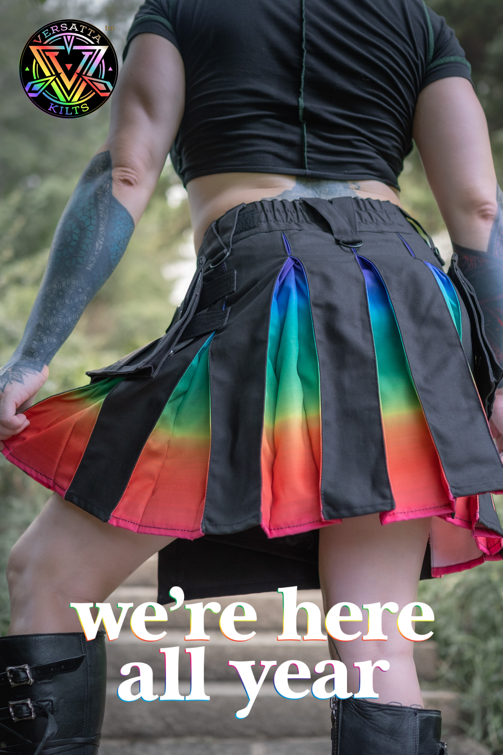 Versatta Knee-Length Rainbow Sunset Pride Hybrid Cargo Kilt - 19"