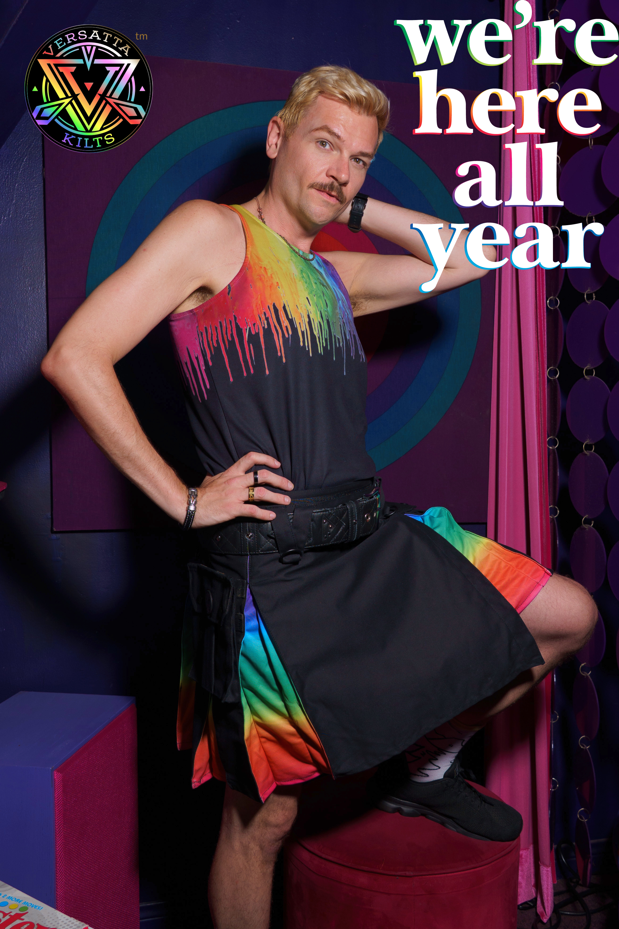 Versatta Rainbow Sunset Pride Hybrid Cargo Kilt - 23"