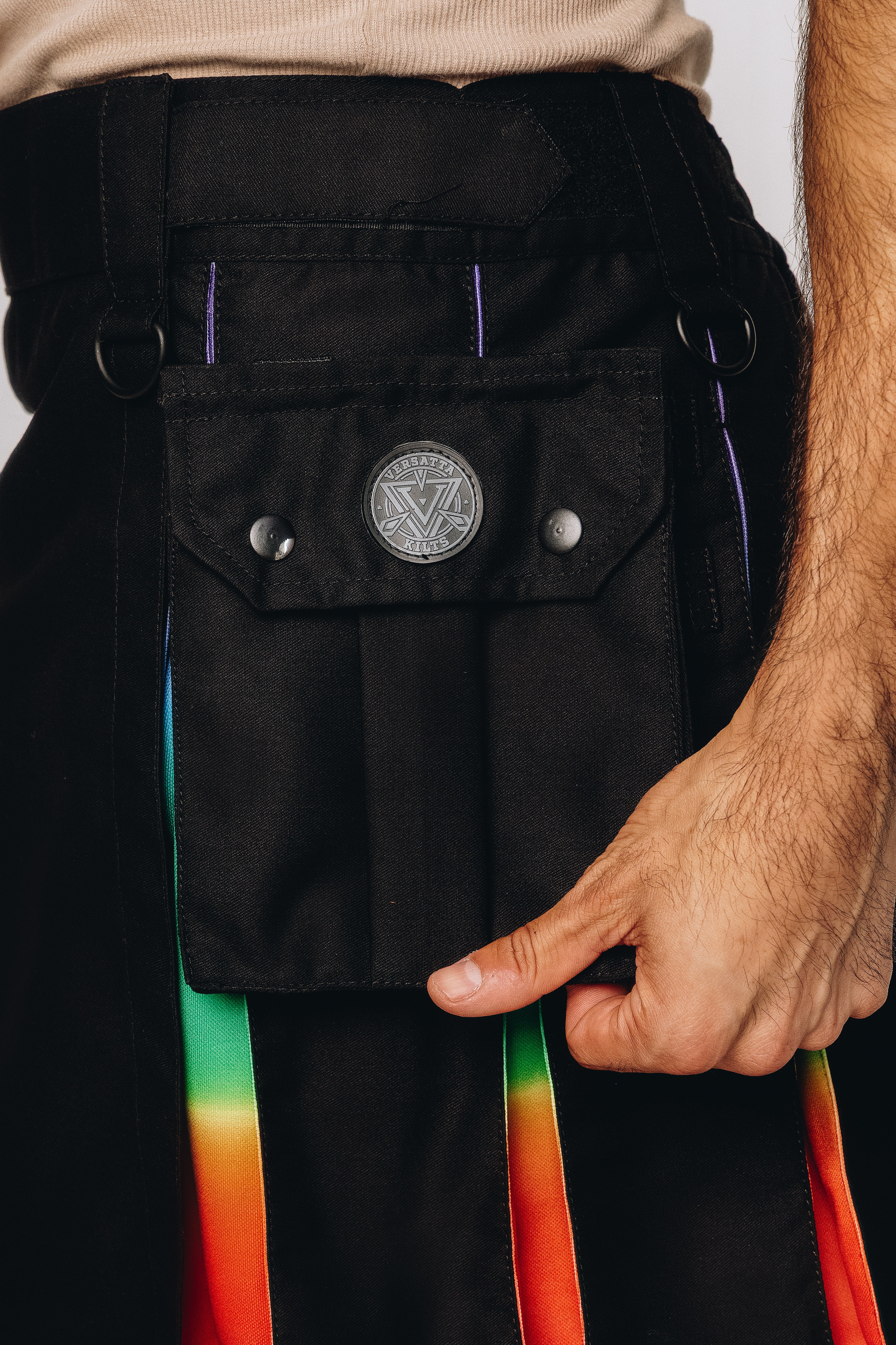 Versatta Knee-Length Rainbow Sunset Pride Hybrid Cargo Kilt - 19"