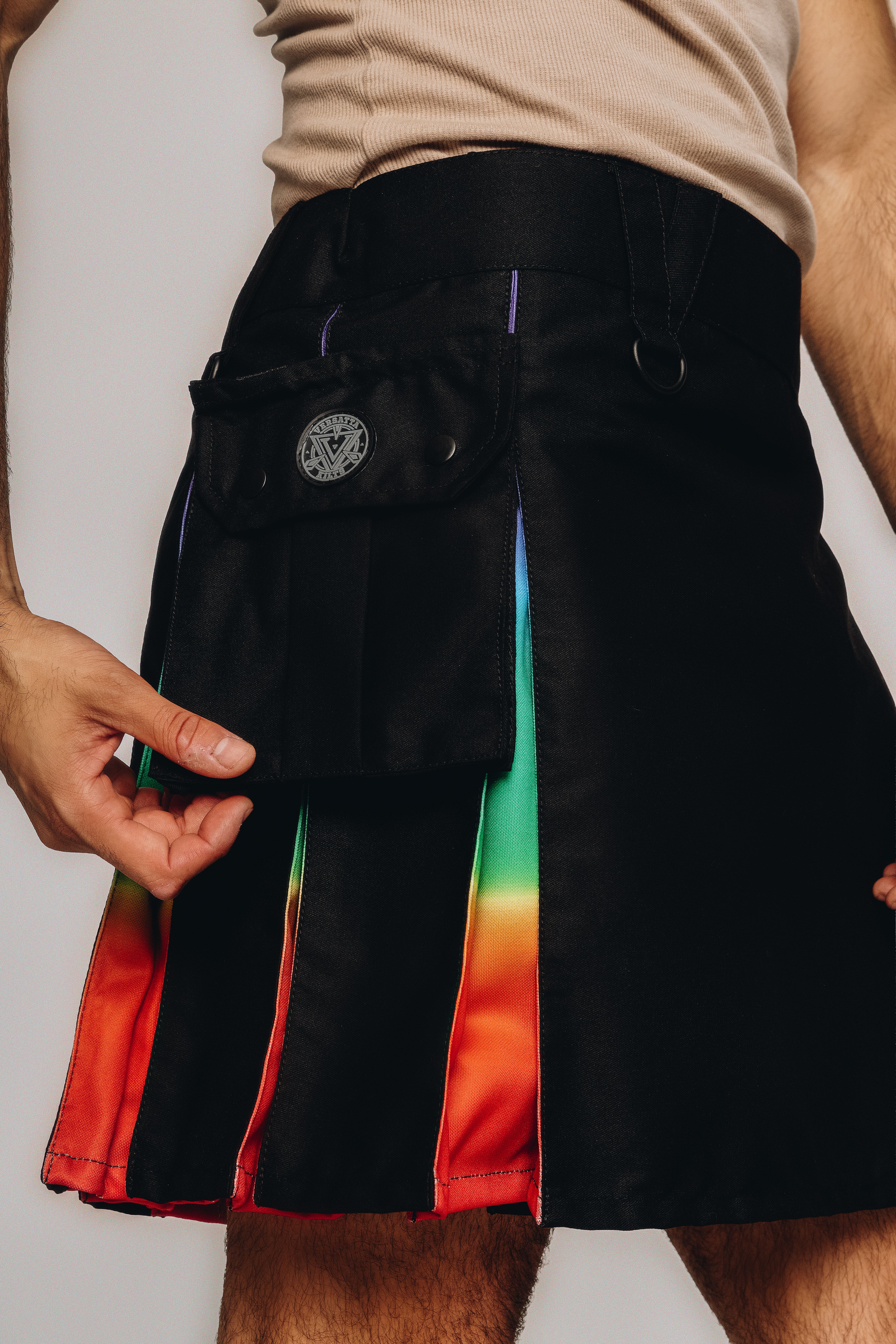 Versatta Knee-Length Rainbow Sunset Pride Hybrid Cargo Kilt - 19"