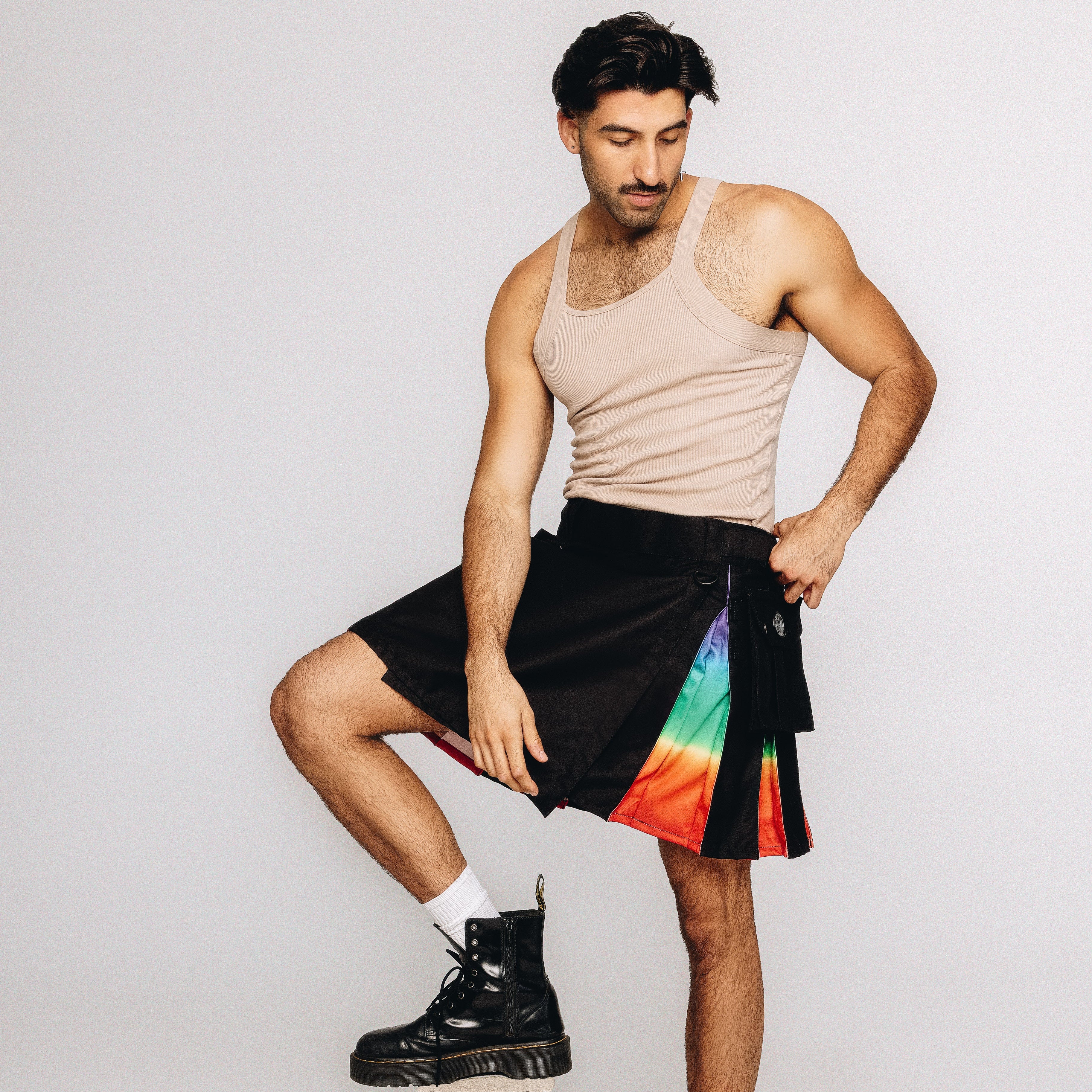 Versatta Knee-Length Rainbow Sunset Pride Hybrid Cargo Kilt - 19"