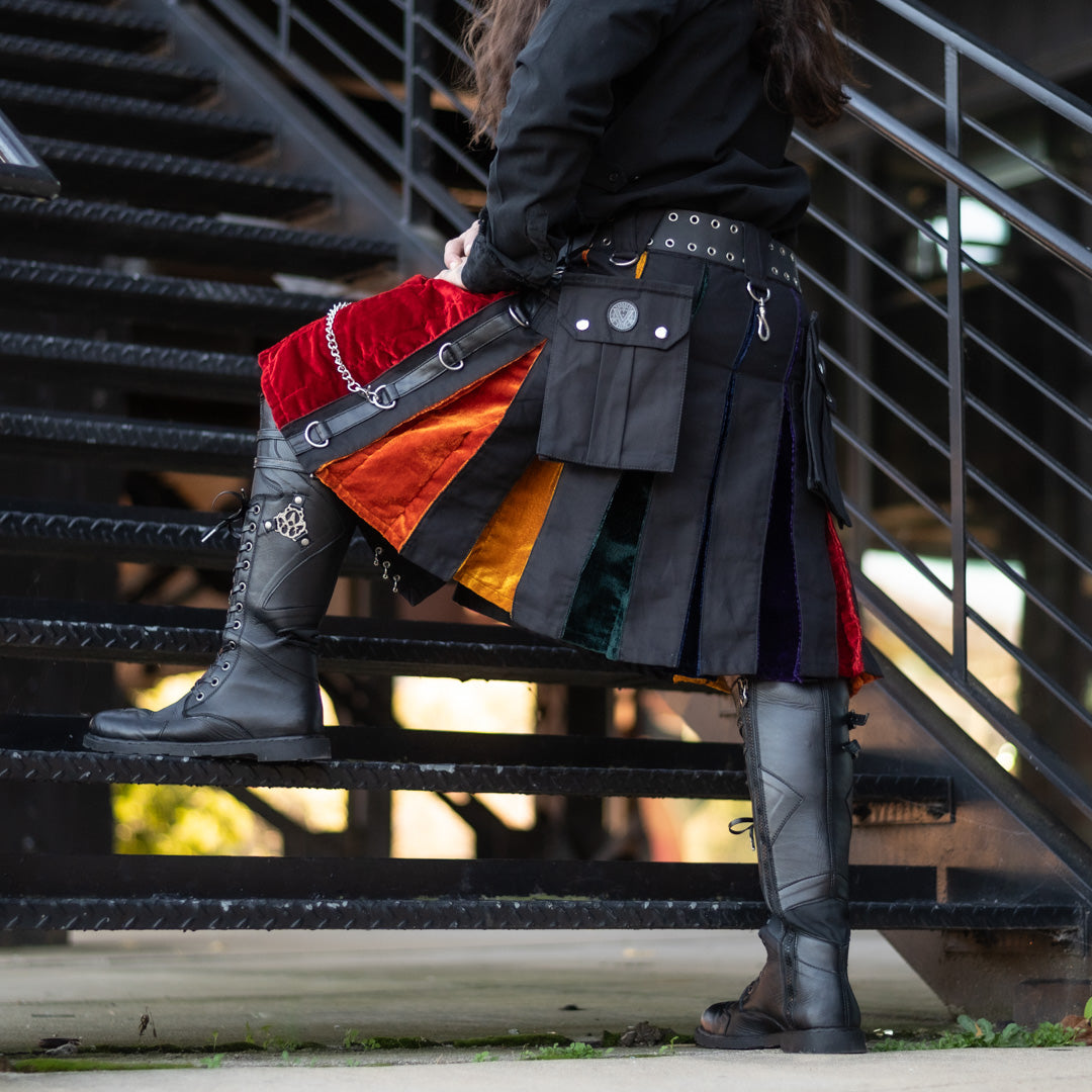 Versatta Gothic Velvet Cargo Kilt - Rainbow Pride 23"