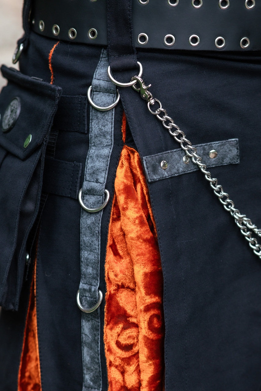 Versatta Gothic Velvet Cargo Kilt - Emberglow