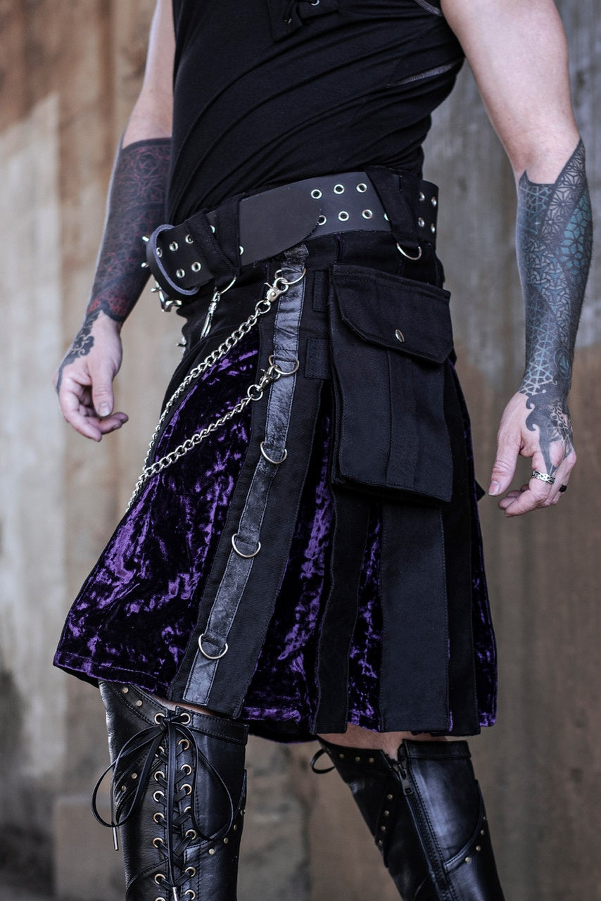 Versatta Gothic Velvet Cargo Kilt - Purple