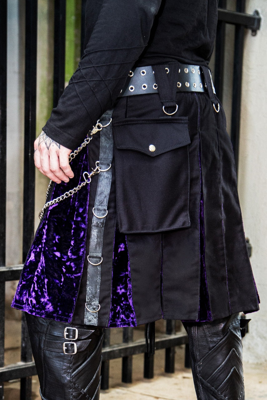 Versatta Gothic Velvet Cargo Kilt - Purple