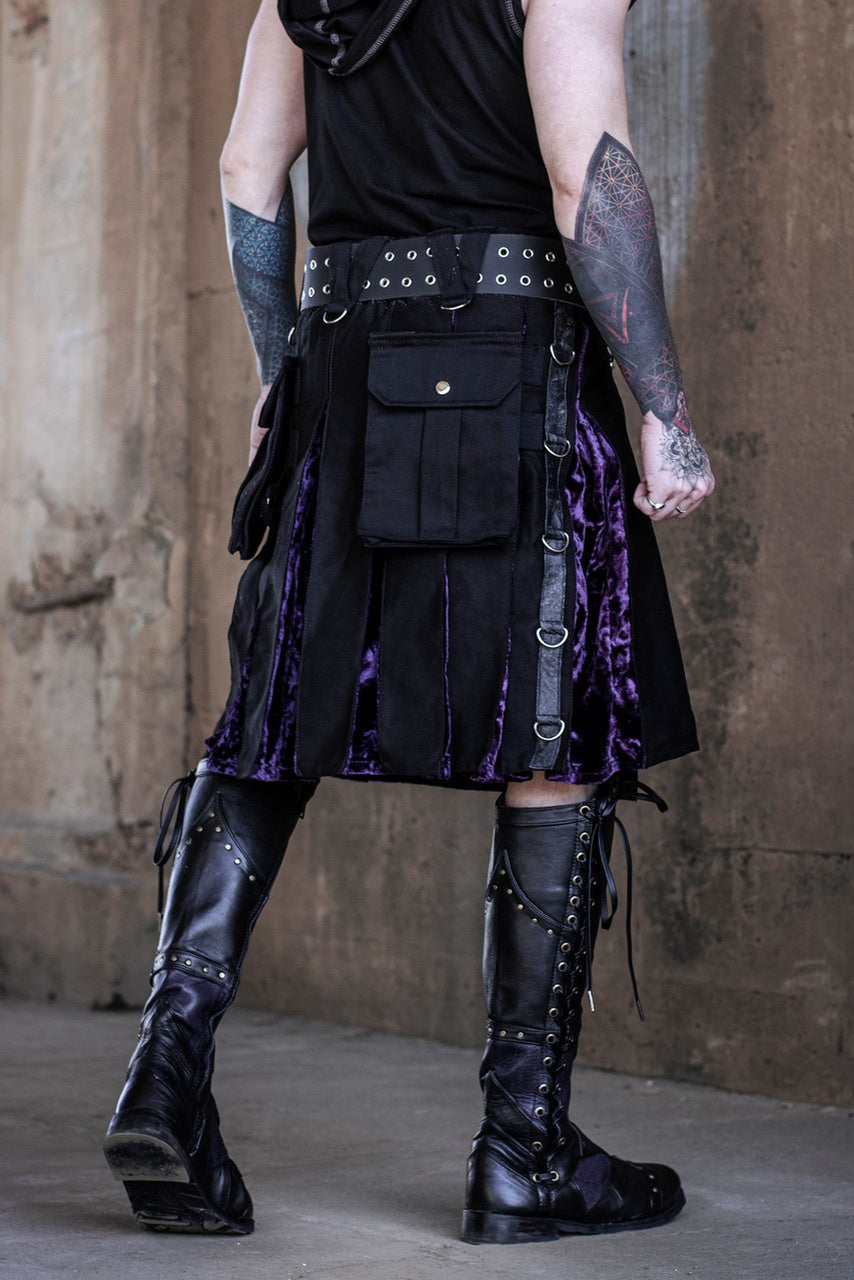 Versatta Gothic Velvet Cargo Kilt - Purple