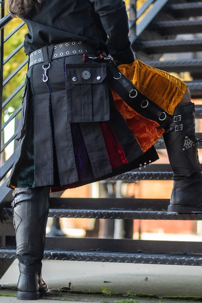 Versatta Gothic Velvet Cargo Kilt - Rainbow Pride