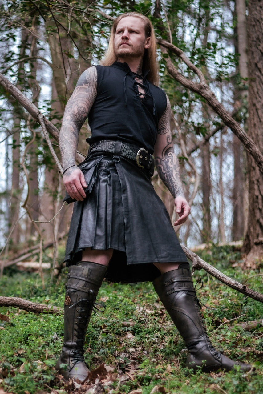 Leather Cargo Kilt – 23-Inch Drop | Genuine Cowhide | Adjustable