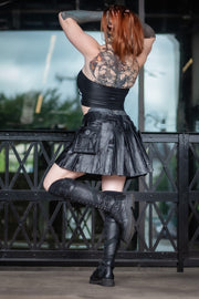Versatta Mini Leather Cargo Kilt - Black